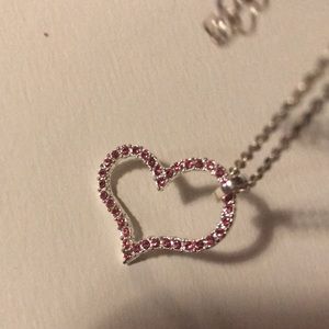 Pink Heart Silver tone necklace - costume jewelry